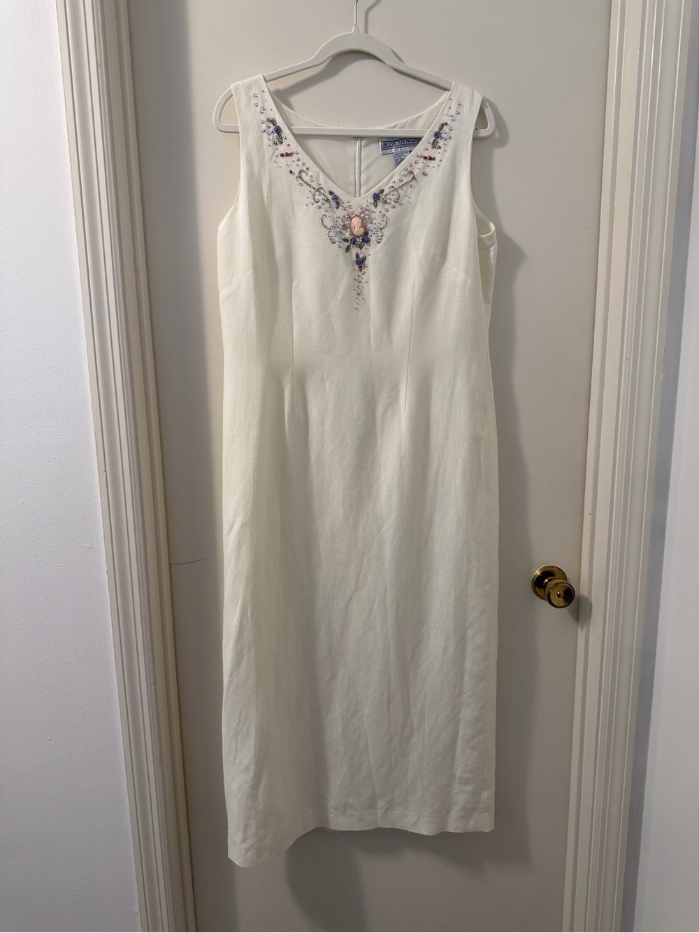 VTG 90s Jessica Howard Linen Blend Lined Dress w/ beading & Embroidery incl. jet